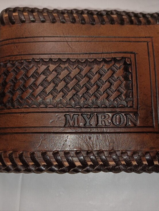 Other - Brown Leather Men’s Wallet - Hand-Tooled Bifold. MYRON Embossed On Front